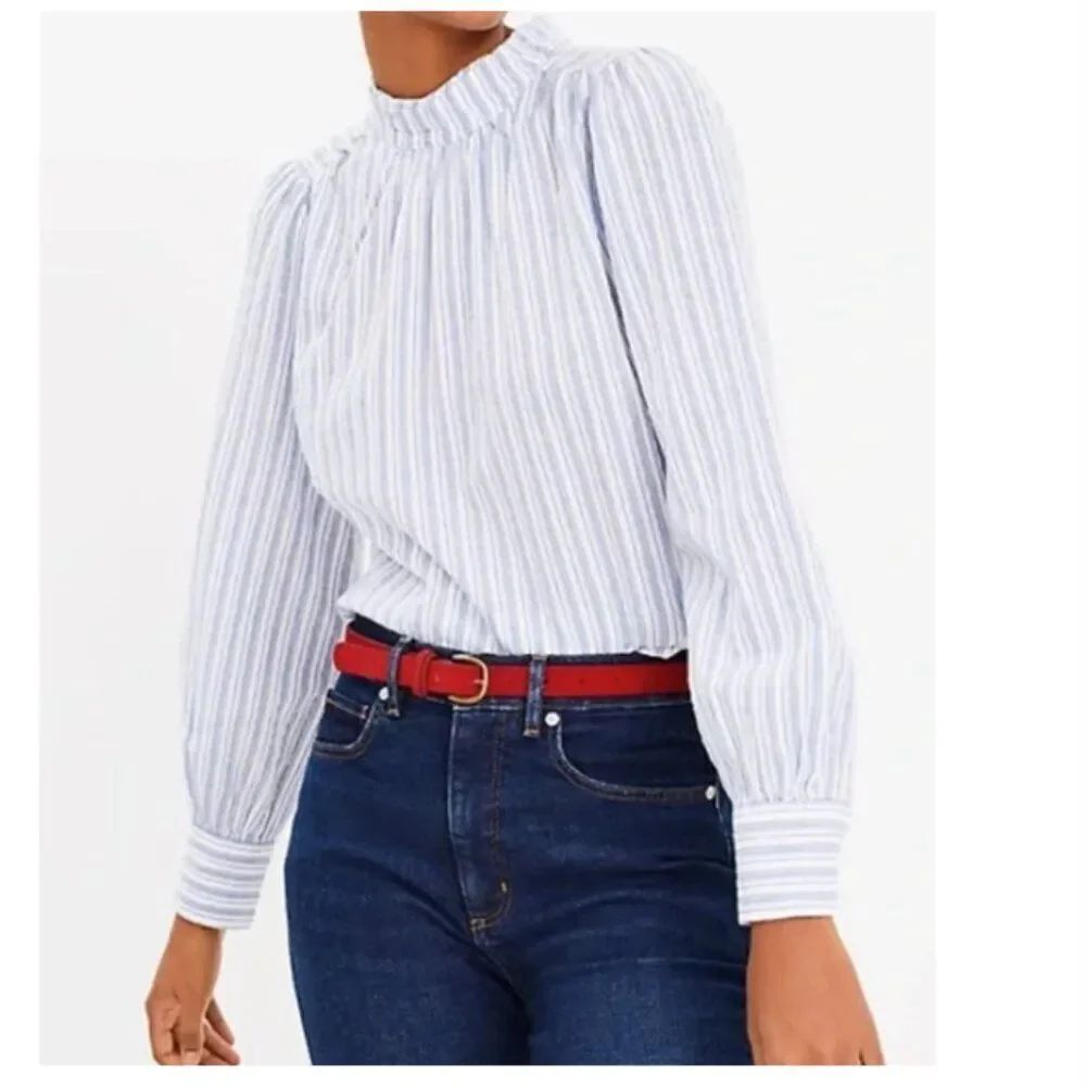 Ann Taylor LOFT Striped Mock‎ Neck Long Sleeve Blouse - Size M - NWT